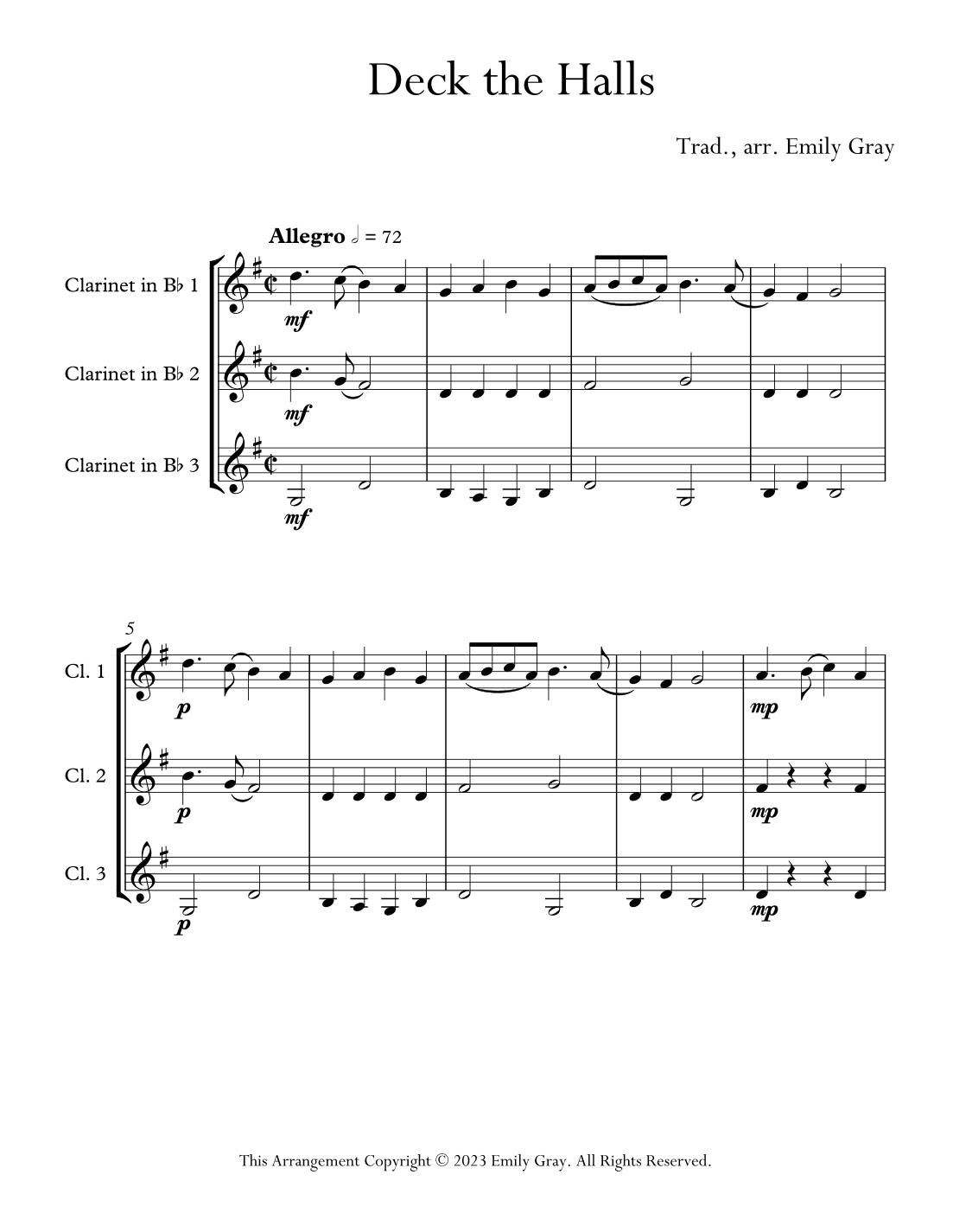 Deck The Halls (3 Clarinets) (arr. Emily Gray)