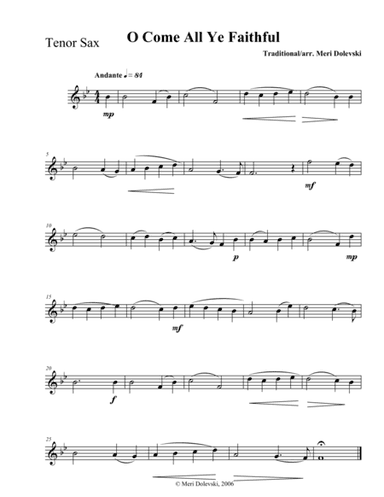 O Come All Ye Faithful: B flat saxes (arr. Meri Dolevski)