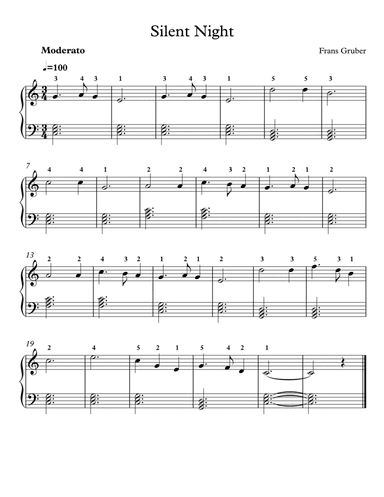 Franz gruber Silent Night Easy Piano sheet music Fingered (arr. Arezzo Music)