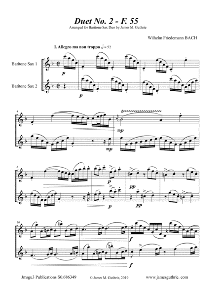 WF Bach: Duet No. 2 for Baritone Sax Duo (arr. James M. Guthrie, ASCAP)