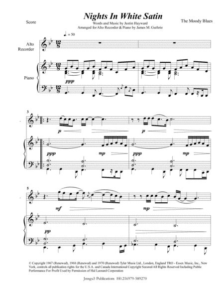 Nights In White Satin (arr. James M. Guthrie, ASCAP)