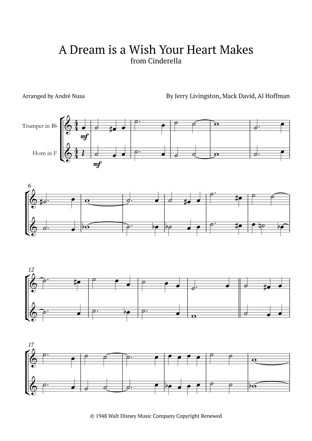 A Dream Is A Wish Your Heart Makes (arr. André Nusa)