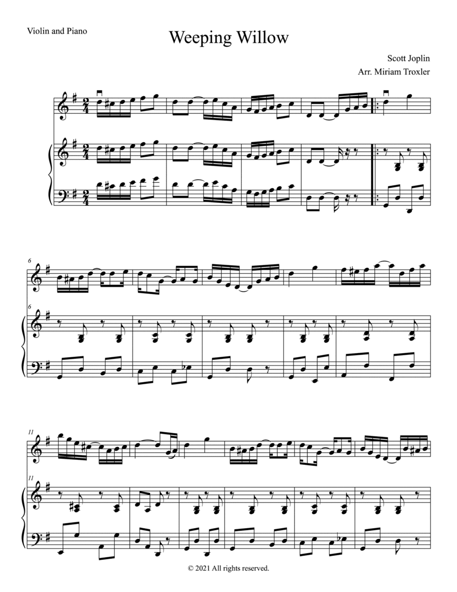 Weeping Willow Duet for Violin and Piano (arr. Miriam Troxler)