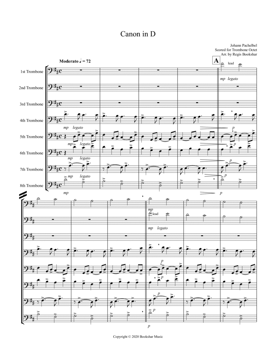 Canon in D (Pachelbel) (D) (Trombone Octet) (arr. Regis Bookshar)