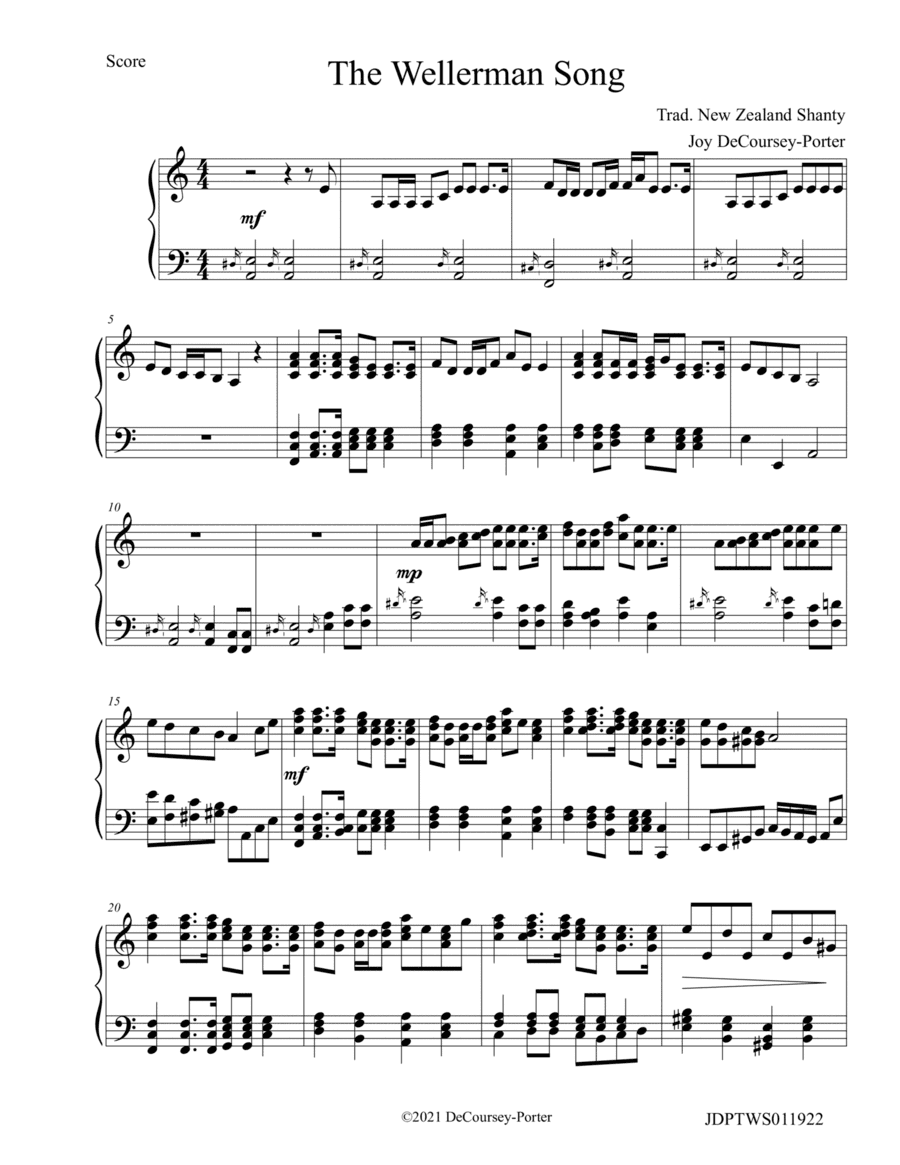 The Wellerman Song for Solo Piano (arr. Joy DeCoursey-Porter)