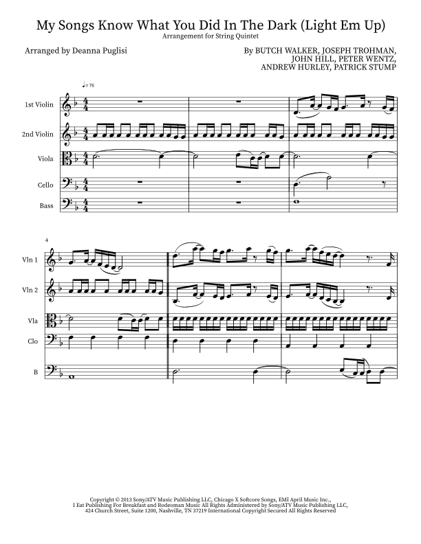 My Songs Know What You Did In The Dark (light Em Up) (arr. Deanna Puglisi)