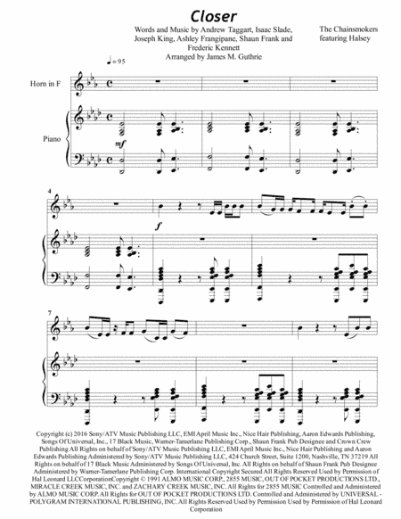 Closer (arr. James M. Guthrie, ASCAP)