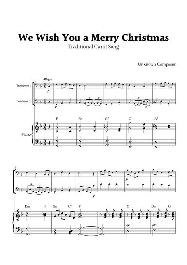 We Wish you a Merry Christmas for Trombone Duet with Piano (arr. Rika K.)