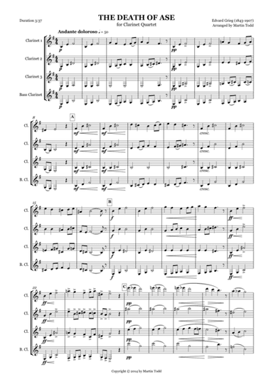 The Death of Ase from Peer Gynt Suite No. 1 for Clarinet Quartet (arr. Martin Todd)