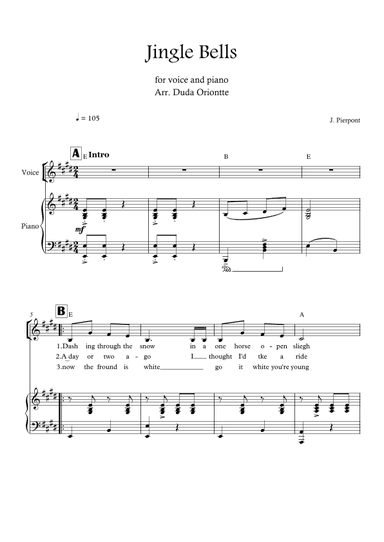 Jingle Bells (E major - one voice - with chords) (arr. Duda Oriontte)