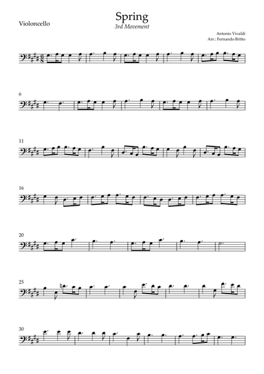 Spring - 3rd Movement (Antonio Vivaldi) for Cello Solo (arr. Fernando Britto)