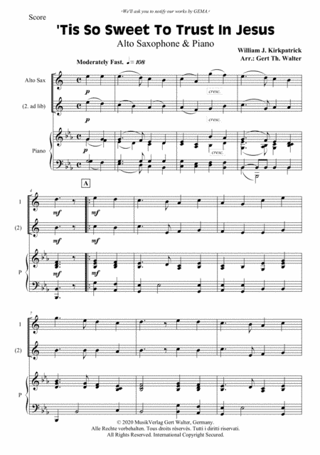 'Tis So Sweet To Trust In Jesus (arr. Gert Th. Walter)