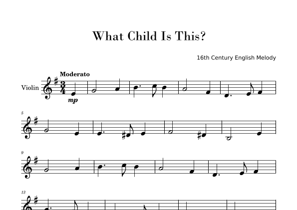 What Child Is This? (Greensleeves) for Easy Violin Solo (arr. Gisele Sant'Ana)