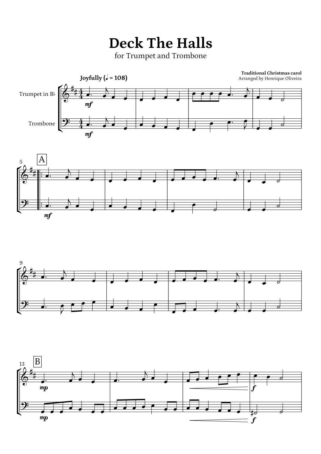 Deck The Halls (Trumpet and Trombone) | Christmas Carol (arr. Henrique Oliveira)