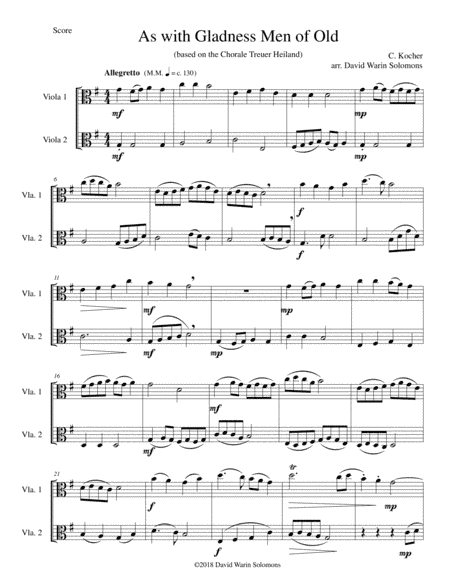 Variations on "As with gladness men of old" ("Treuer Heiland, wir sind da") for viola duo (arr. David Warin Solomons)