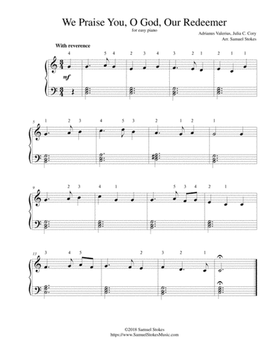 We Praise You, O God, Our Redeemer - for easy piano (arr. Samuel Stokes)