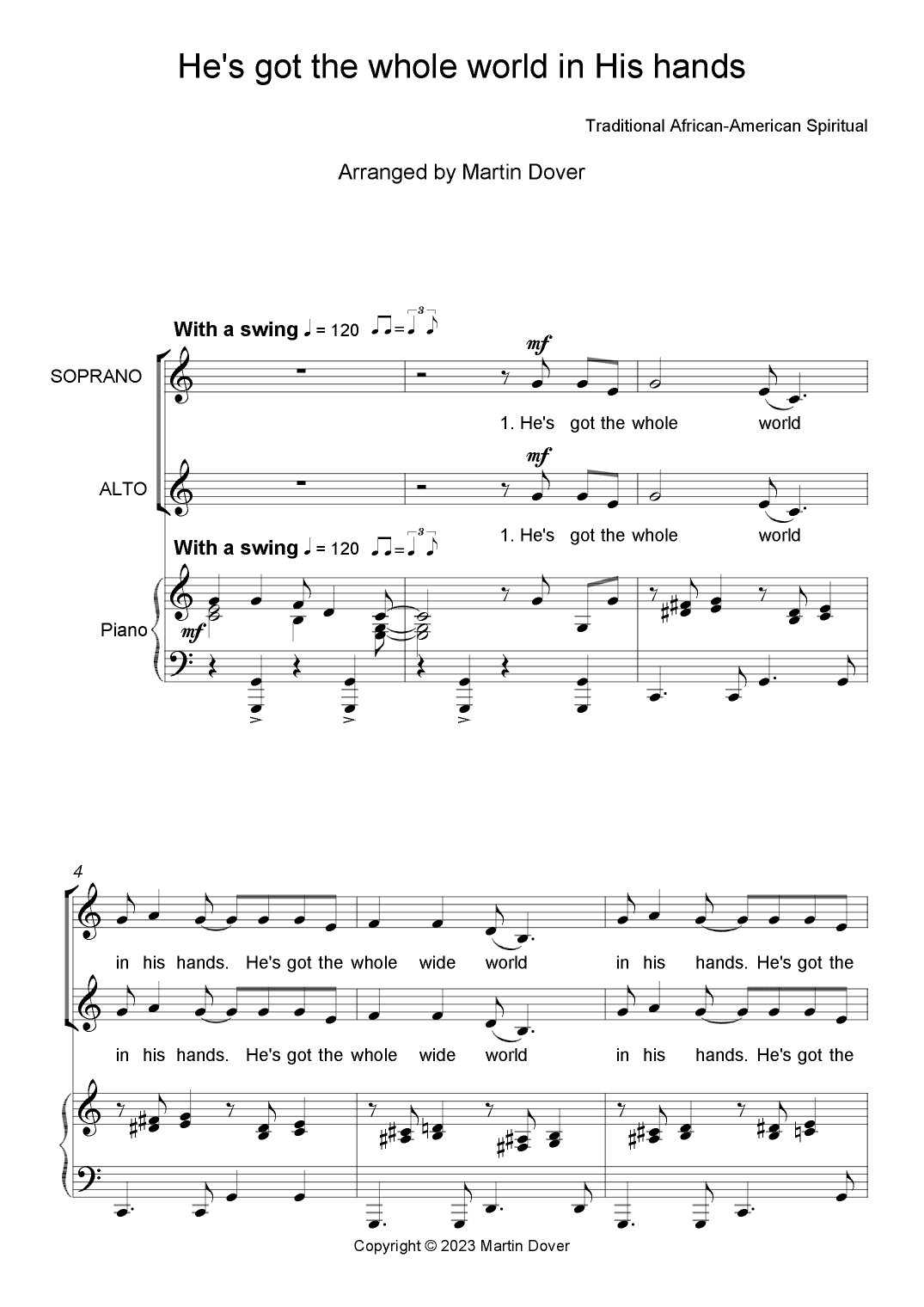 He's got the whole world in His hands - 2 part choir - SA - Upper Voices (arr. Martin Dover)
