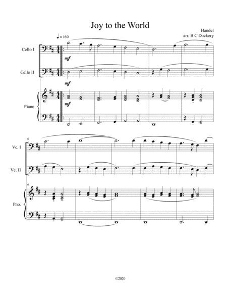 Joy to the World (cello duet) with optional piano accompaniment (arr. B C Dockery)