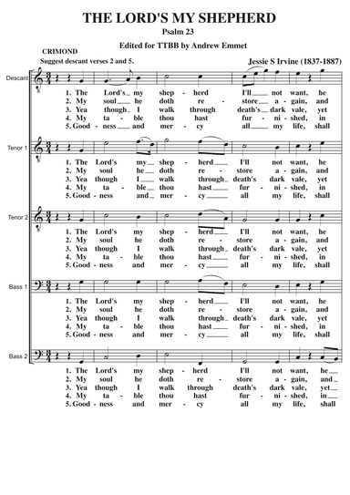 The Lord's My Shepherd (Crimond) A Cappella TTBB (arr. Edited by Andrew Emmet)