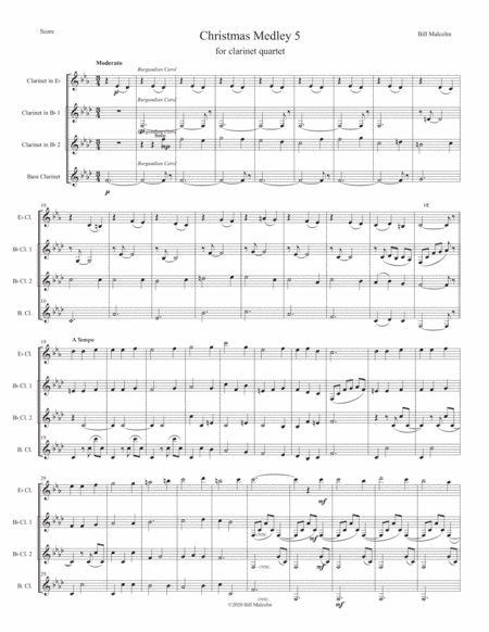 Christmas Medley 5 for clarinet quartet (arr. Bill Malcolm)
