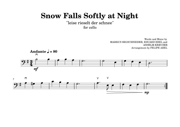 Snow Falls Softly at Night (Leise Rieselt Der Schnee) - Easy Cello (arr. Felipe Abel)