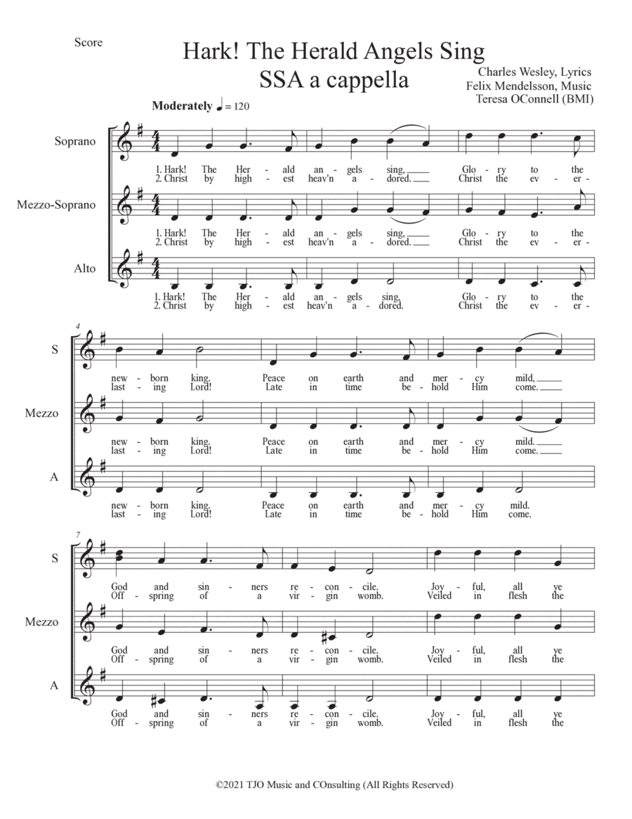 Hark! The Herald Angels Sing (SSA a cappella) (arr. Teresa OConnell (BMI))