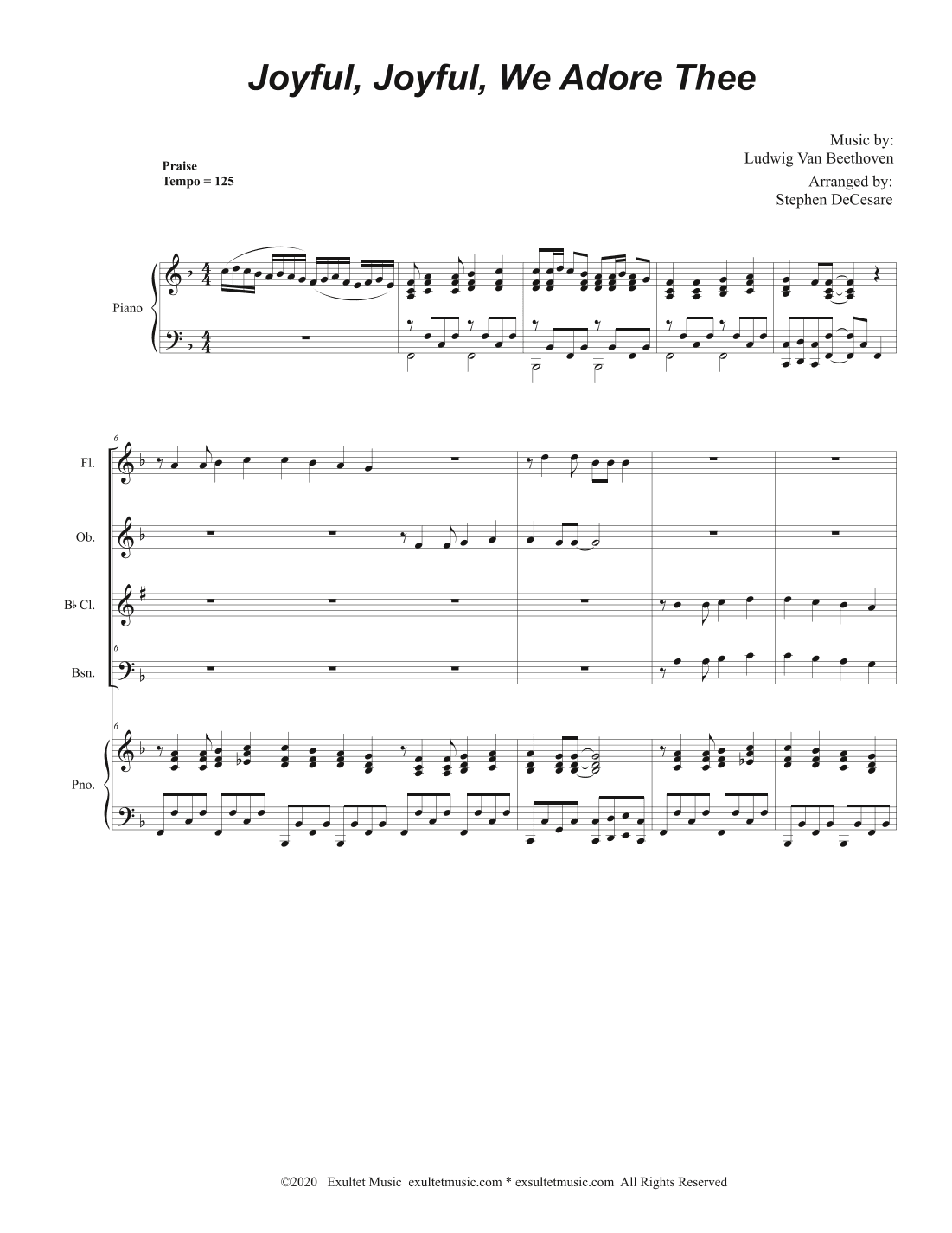 Joyful, Joyful, We Adore Thee (Woodwind Quartet and Piano) (arr. Stephen DeCesare)
