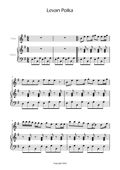 Levan Polkka - Easy Flute and Piano (arr. Ygor Nunes)
