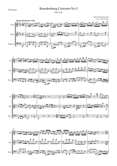 Brandenburg Concerto No. 3 in G major, BWV 1048 1st Mov. (J.S. Bach) for Woodwind Trio (arr. Victor Drake)