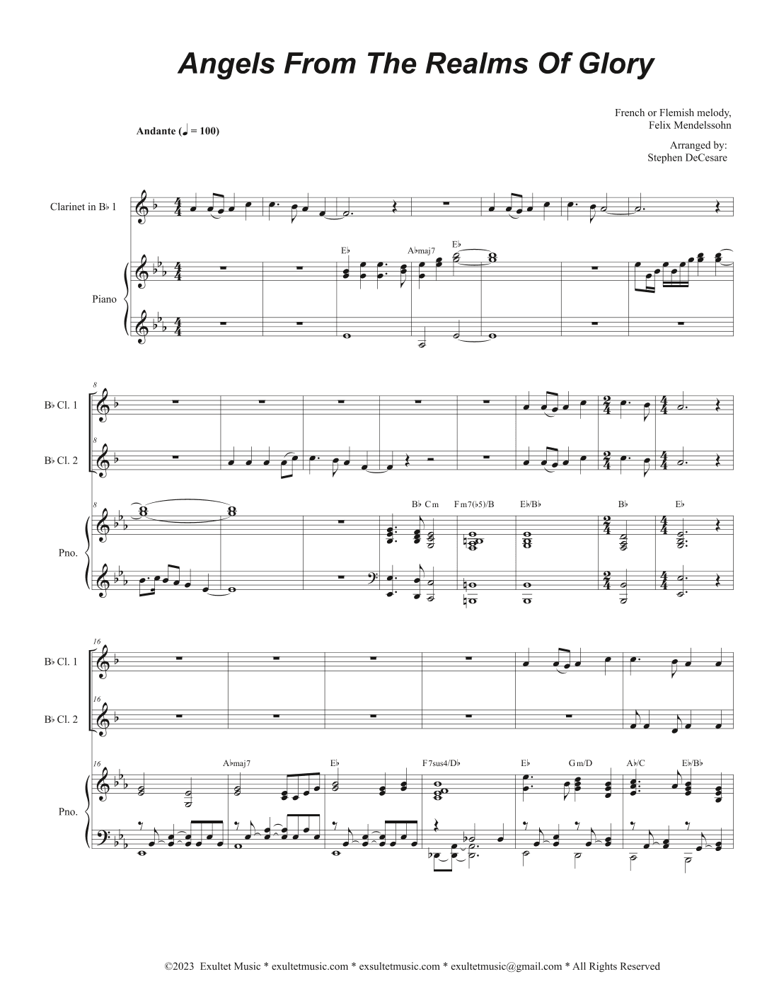 Angels From The Realms Of Glory (Duet for Bb-Clarinet) (arr. Stephen DeCesare)