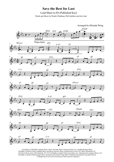 Save The Best For Last (arr. Miranda Wong)