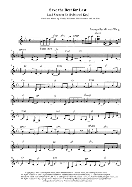 Save The Best For Last (arr. Miranda Wong)
