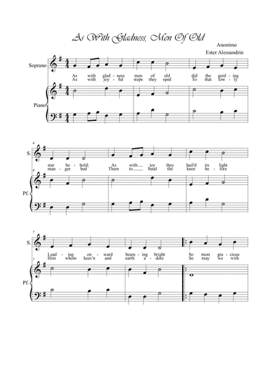 As with gladness men of old. Singing and piano (arr. Ester Alessandrini)