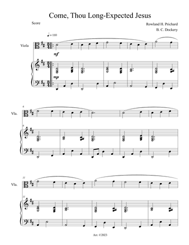 Come, Thou Long-Expected Jesus (Viola Solo with Piano Accompaniment) (arr. B. C. Dockery)