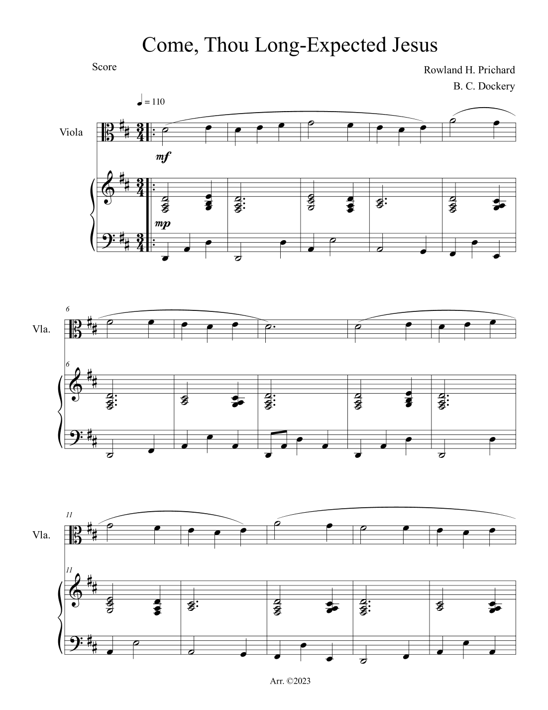 Come, Thou Long-Expected Jesus (Viola Solo with Piano Accompaniment) (arr. B. C. Dockery)