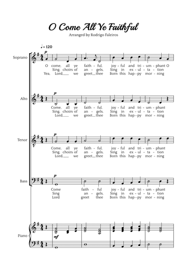 O Come All Ye Faithful (SATB choir and piano accompaniment) (arr. Rodrigo Faleiros)