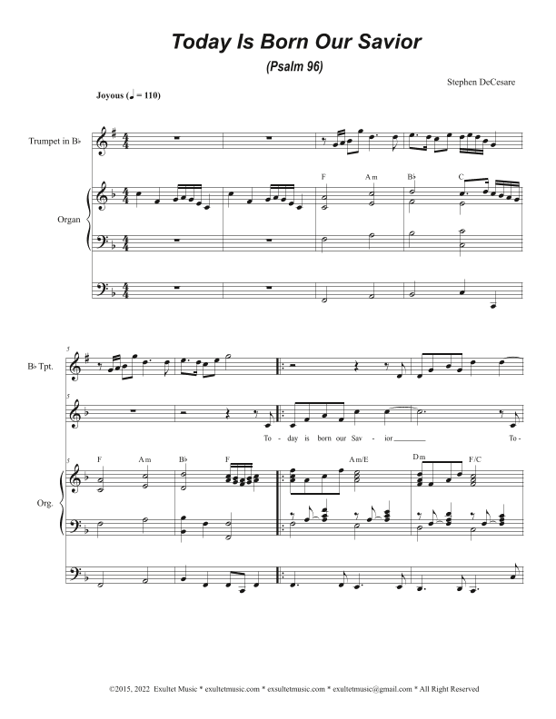 Today Is Born Our Savior (Psalm 96) (Unison choir)