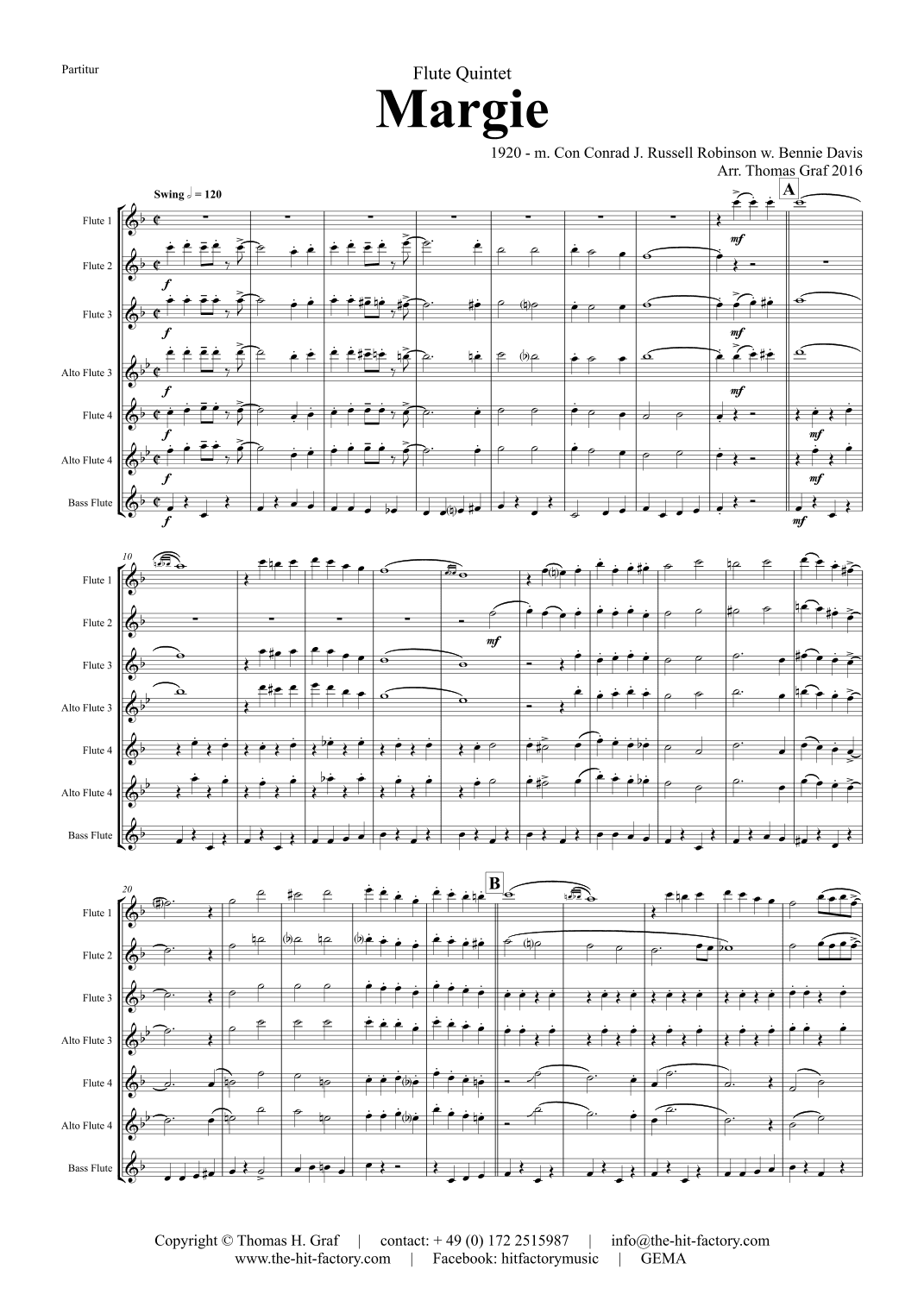 Margie - Dixieland Classic - Flute Quintet - F (arr. Thomas H. Graf)