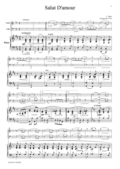 Elgar Salut D'amour, for piano trio, PE001 (arr. FCMUSIC)