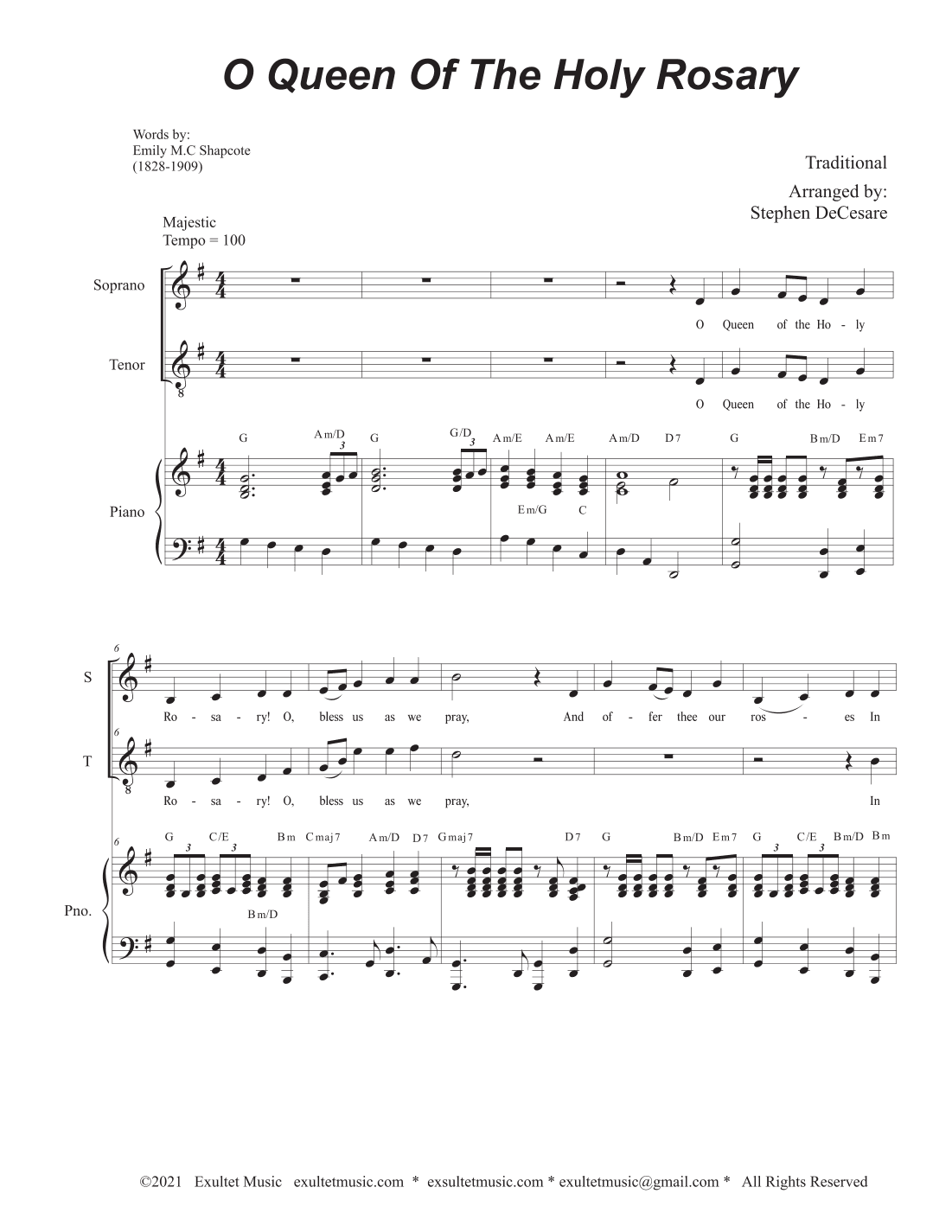 O Queen Of The Holy Rosary (Duet for Soprano and Tenor solo - Piano accompaniment) (arr. Stephen DeCesare)