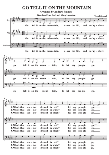 Go Tell It On The Mountain A Cappella SAB (arr. Andrew Emmet)