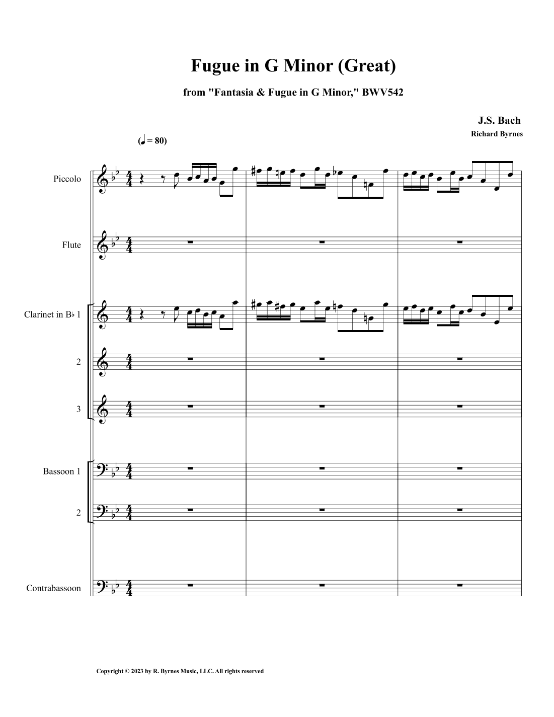 Fugue in G Minor, BWV 542 (Great) (Woodwind Octet) (arr. Richard Byrnes)