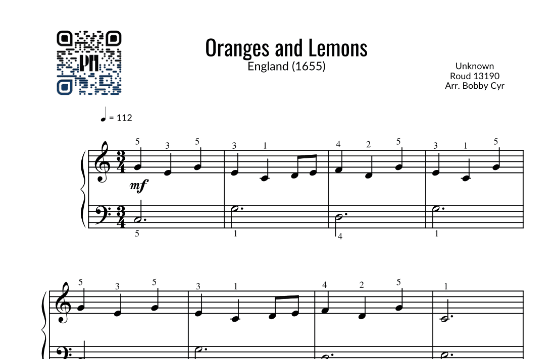 Oranges and Lemons - Nursery Rhymes (Easy Piano) (arr. Bobby Cyr - Piano Notion)