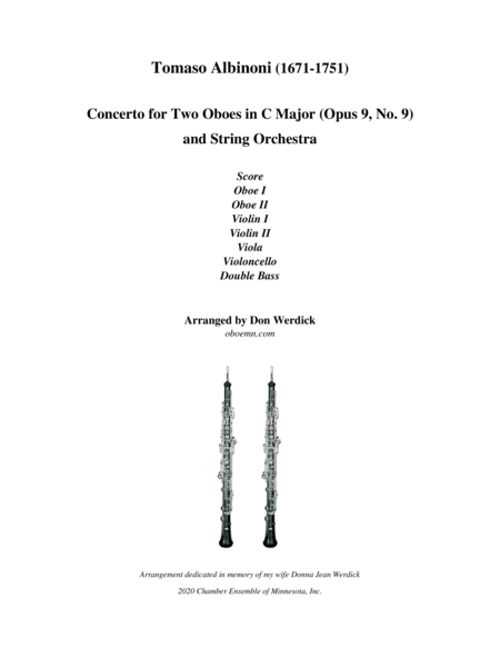 Concerto for Two Oboes in C Major, Op. 9 No. 9 and String Orchestra (arr. Don Werdick (1946 - ))