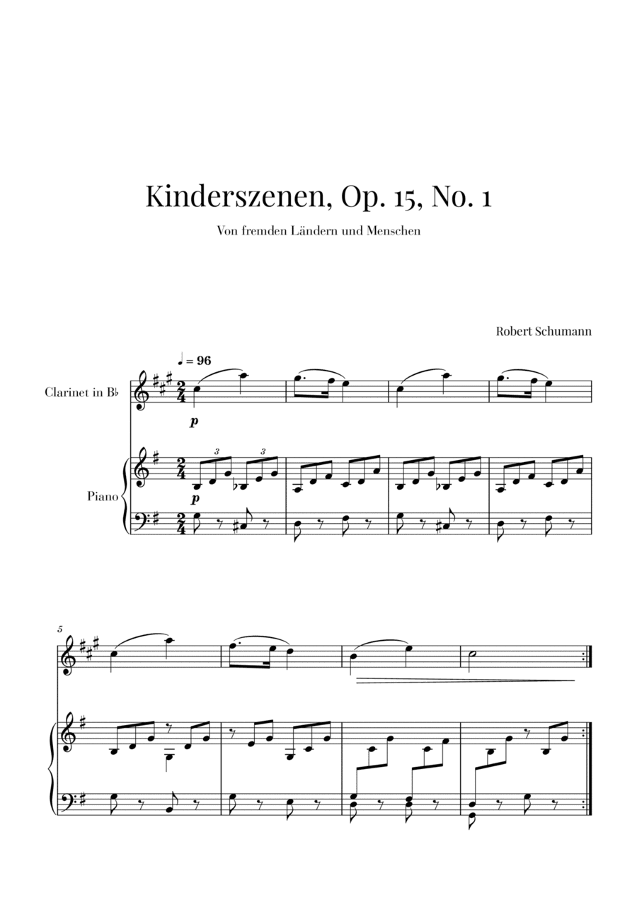 Kinderszenen, Op 15, No. 1 (for Clarinet and Piano) (arr. Cadenza Editions)