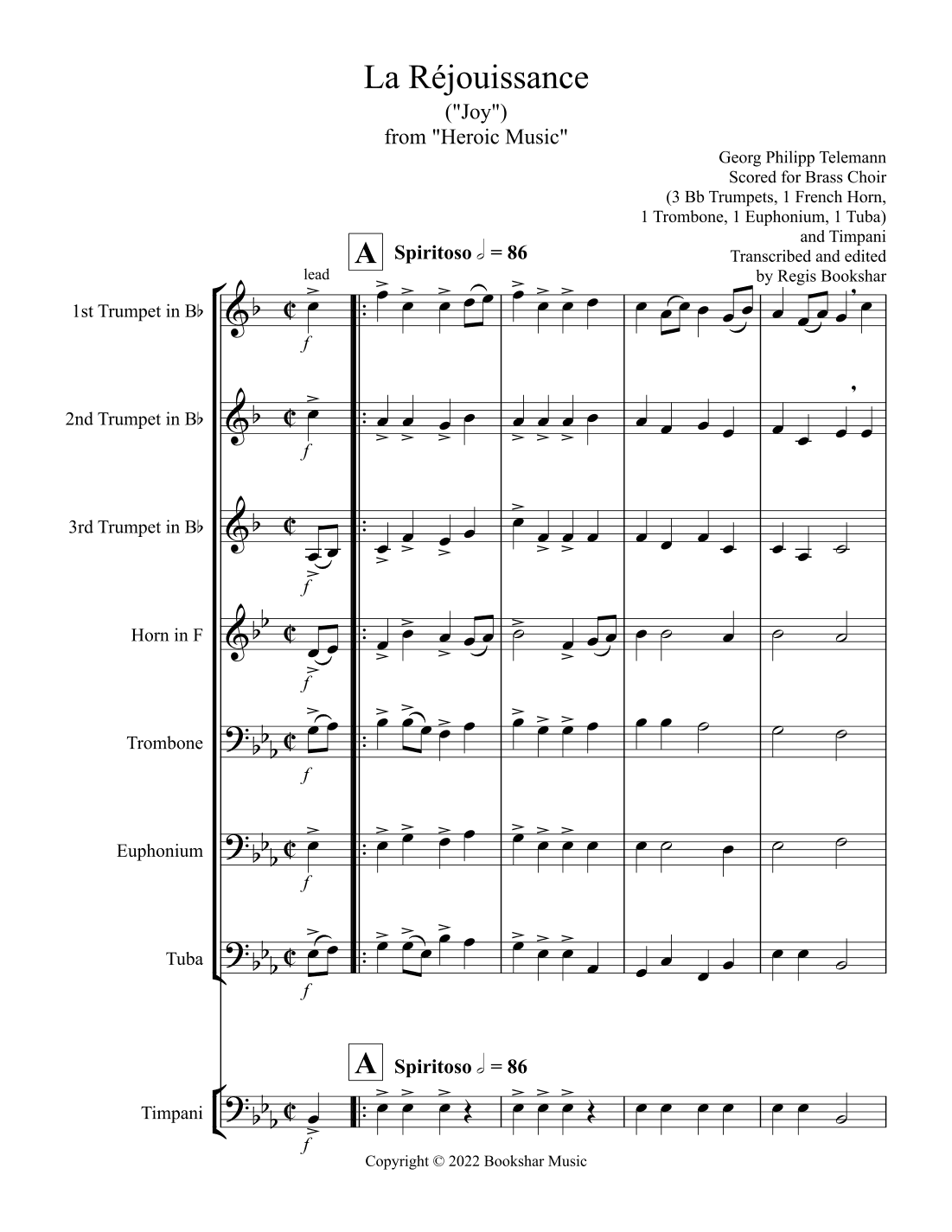 La Rejouissance (from "Heroic Music") (Eb) (Brass Choir - 3 Trp, 1 Hrn, 1 Trb, 1 Euph, 1 Tuba, Timp) (arr. Regis Bookshar)
