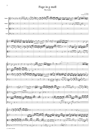 J.S.Bach  Fugue in g moll "The litlle", for string quartet, CB202 (arr. FCMUSIC)