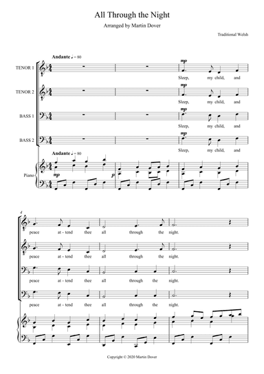 All Through the Night - TTBB - Lower Voices - Four part choir (arr. Martin Dover)