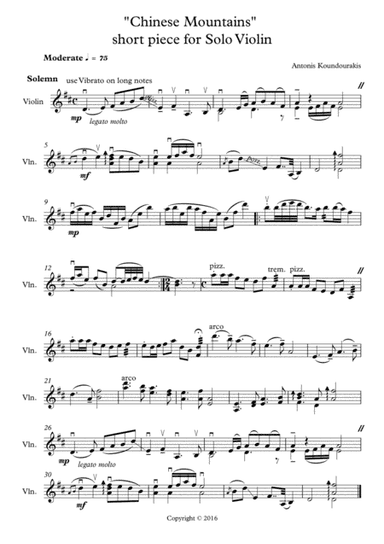 Chinese Mountains short piece for Solo Violin