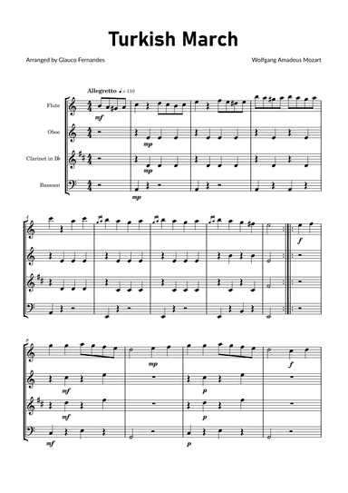 Turkish March by Mozart - Woodwind Quartet (arr. Glauco Fernandes)